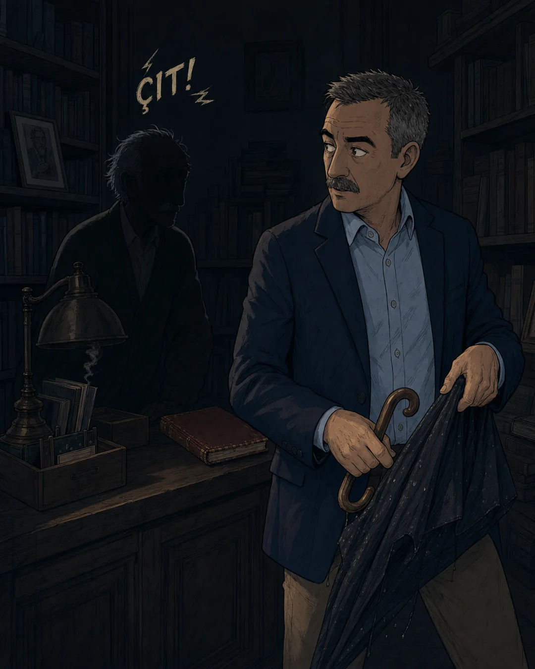 Sahafın ışıkları aniden kesiliyor.
