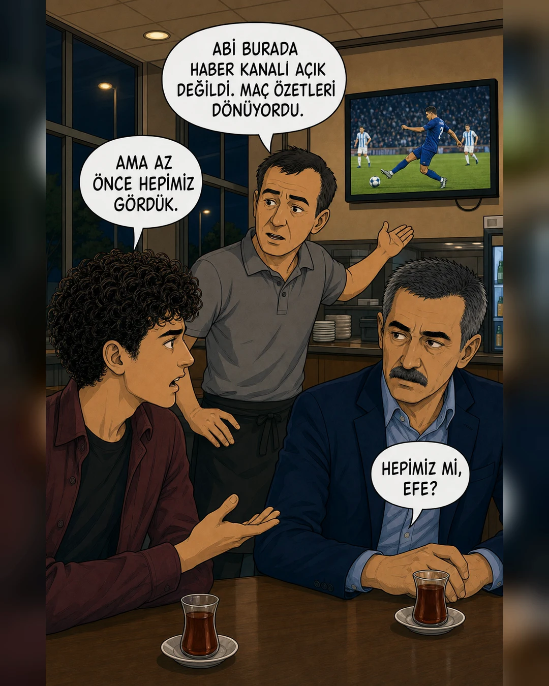 Tesis çalışanı televizyonda bütün gece yalnızca spor yayını olduğunu söylüyor.