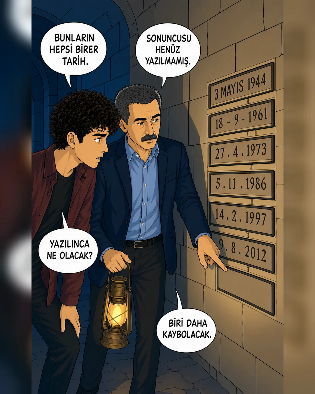 Yeraltı duvarındaki yedi tarih yuvasının sonuncusu boş bırakılmış görünüyor.