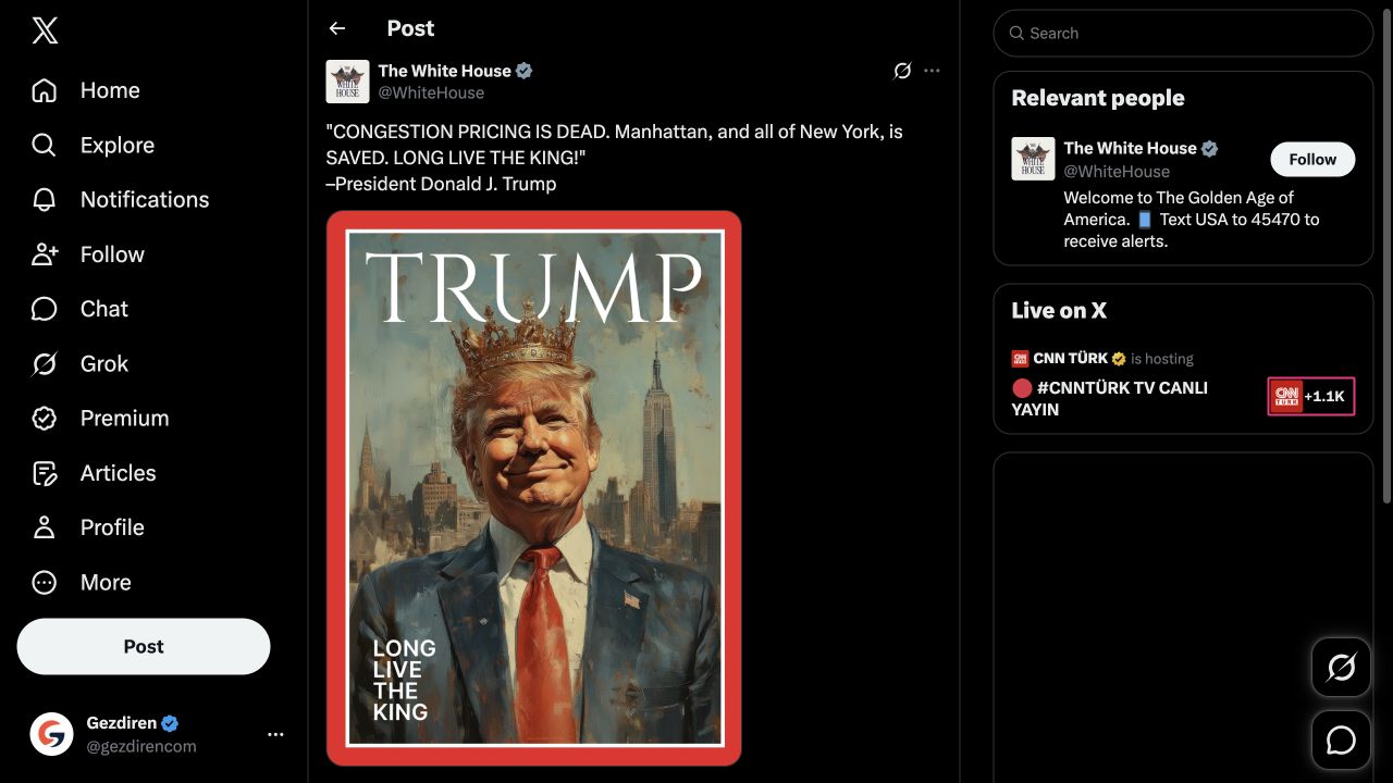 Beyaz Saray'ın Trump'ı kral olarak gösteren paylaşımı