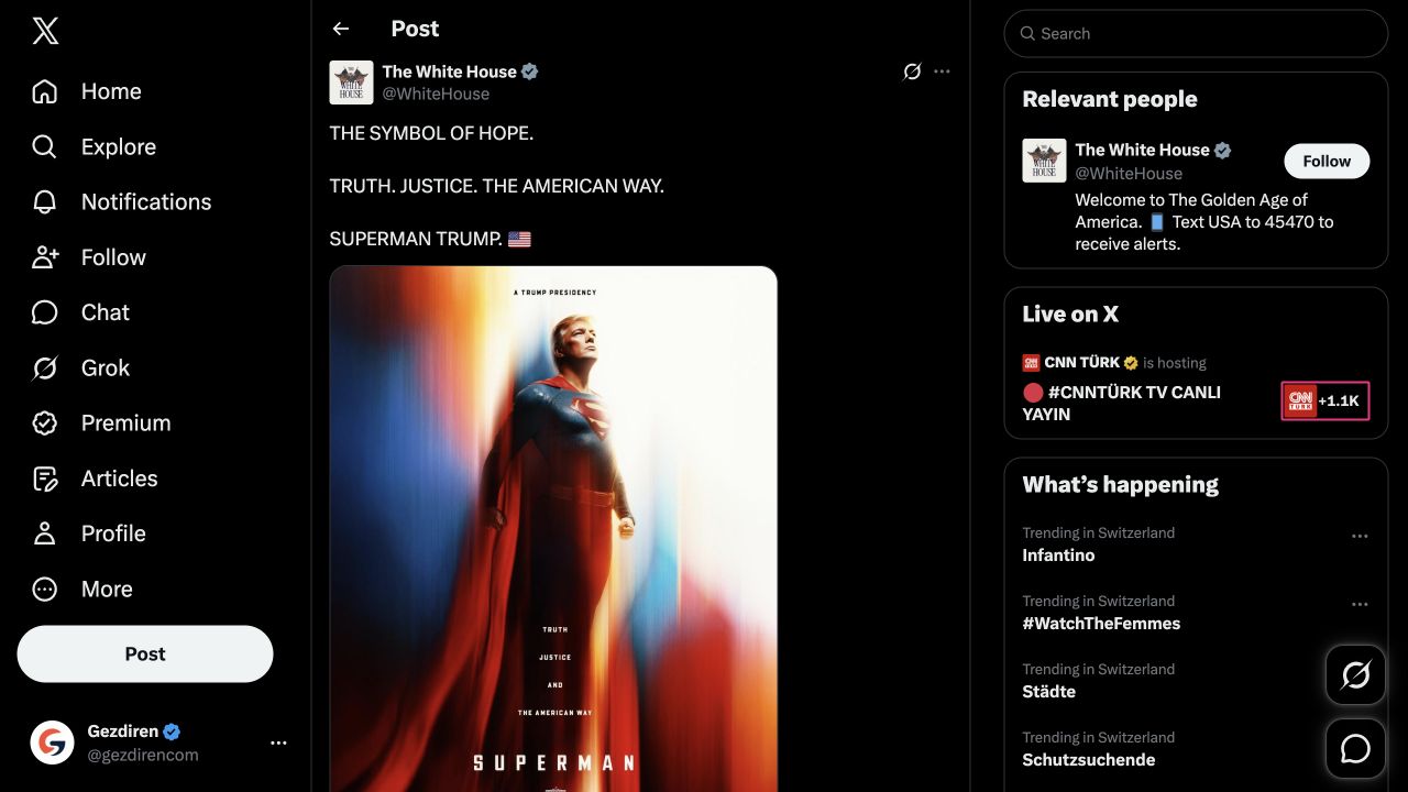 Beyaz Saray'ın Trump'ı Superman olarak gösteren paylaşımı